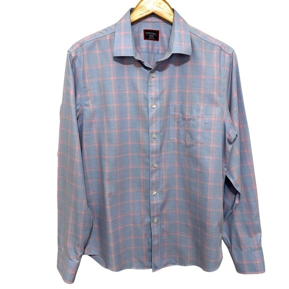 UnTUCKit‎ Castellare Shirt Men's Medium Blue Pink Plaid Button Down Wrinkle Free - Picture 1 of 8